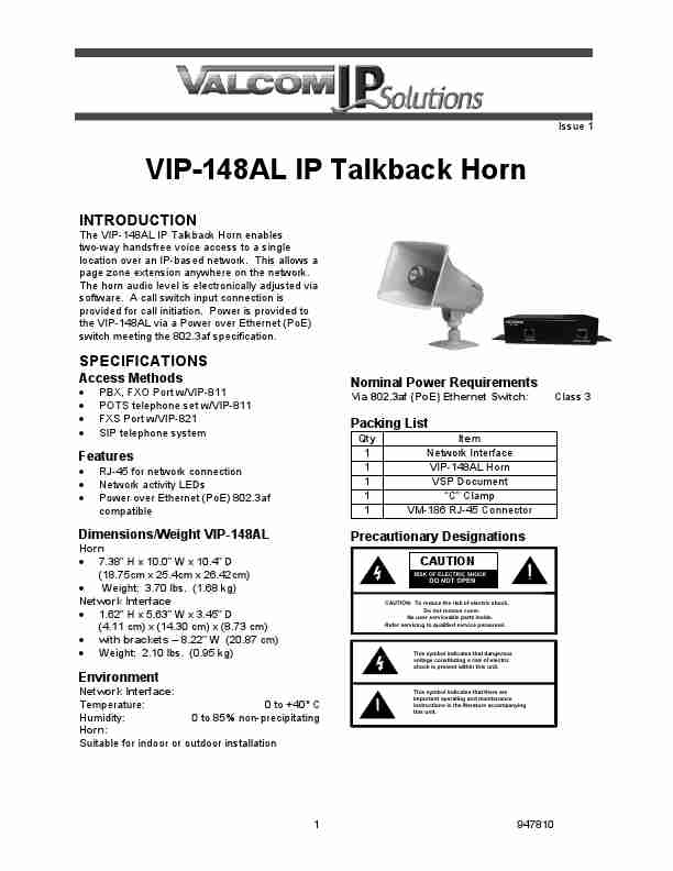 VALCOM IP SOLUTIONS VIP-148AL IP-page_pdf